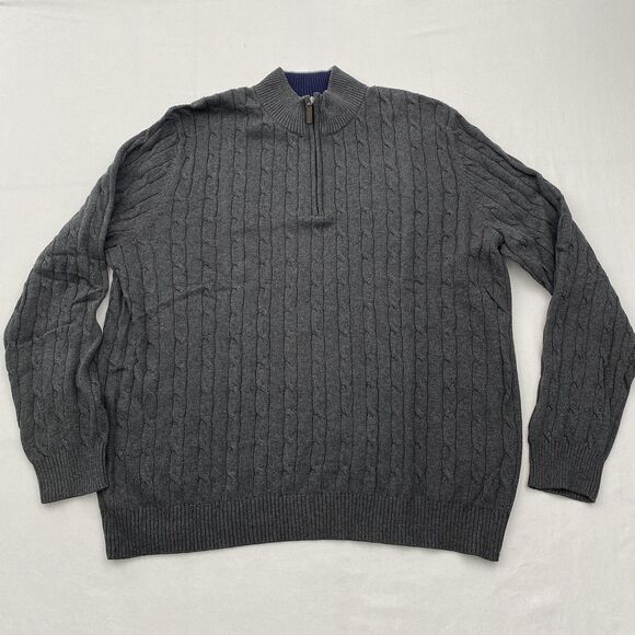 Club Room Sweater Mens 2XL Charcoal Gray Pima Cotton Cable Knit 1/4 Zip Pullover - Picture 1 of 9